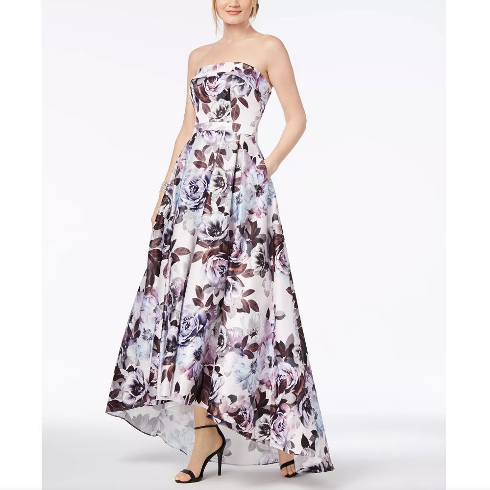 XSCAPE Strapless Floral Gown